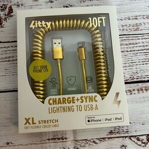 Charge&Sync Lightning to USB-A Charger Gold 10 ft flexible coiled New in Box
